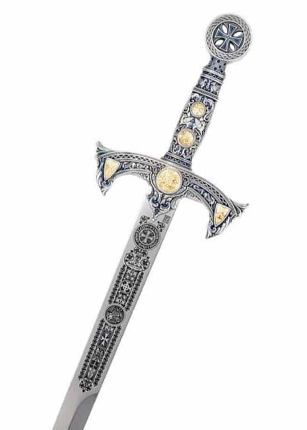 Templer Schwert silber, blau mit Zierätzung