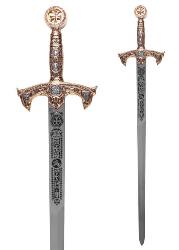Templer Schwert gold, rot mit Zierätzung