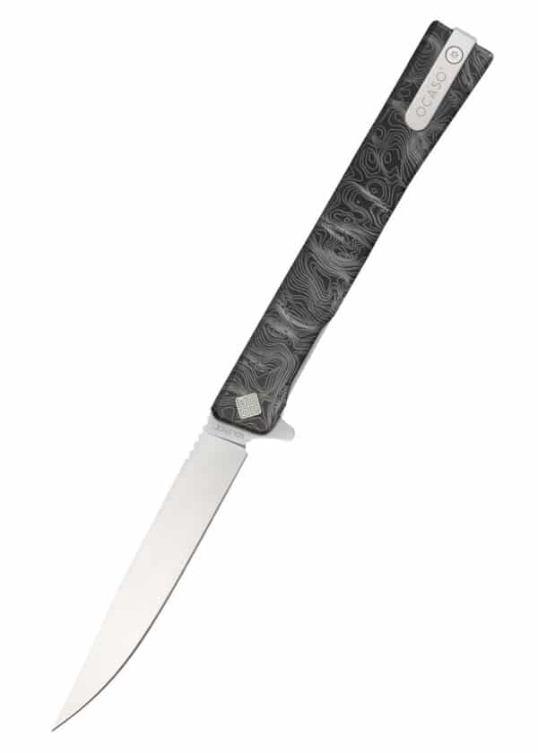 Ocaso Knives, Solstice engraved Titanium, satin, Topo Pattern, Taschenmesser