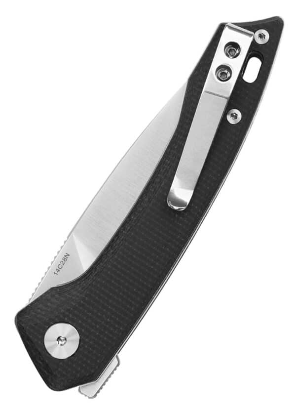 Taschenmesser Leopard, 14C28N satinierte Klinge, Schwarzer Micarta Griff
