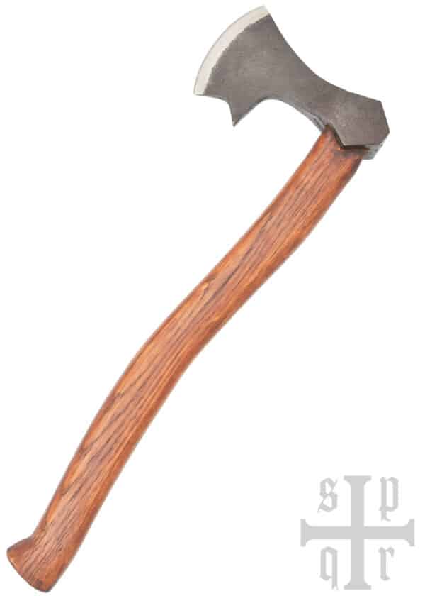 Vikingská bradatá sekera z uhlíkovej ocele, neleštená, s násadou z jaseňového dreva