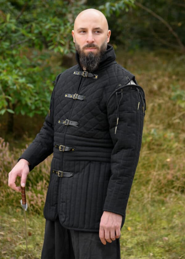 Langer Gambeson mit Schnallen und abnehmbaren Ärmeln, schwarz