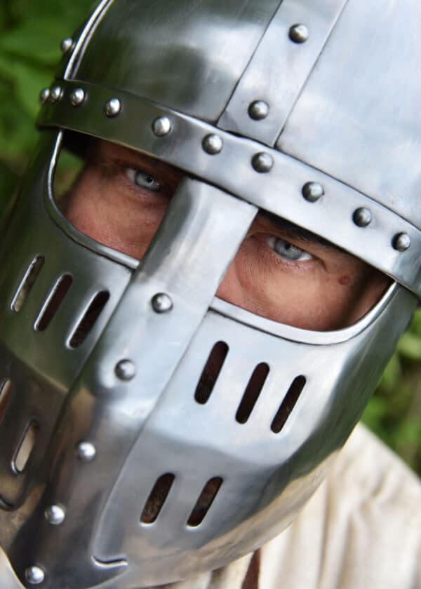 Hochmittelalter Spangenhelm mit Gesichtsplatte, 2 mm Stahl