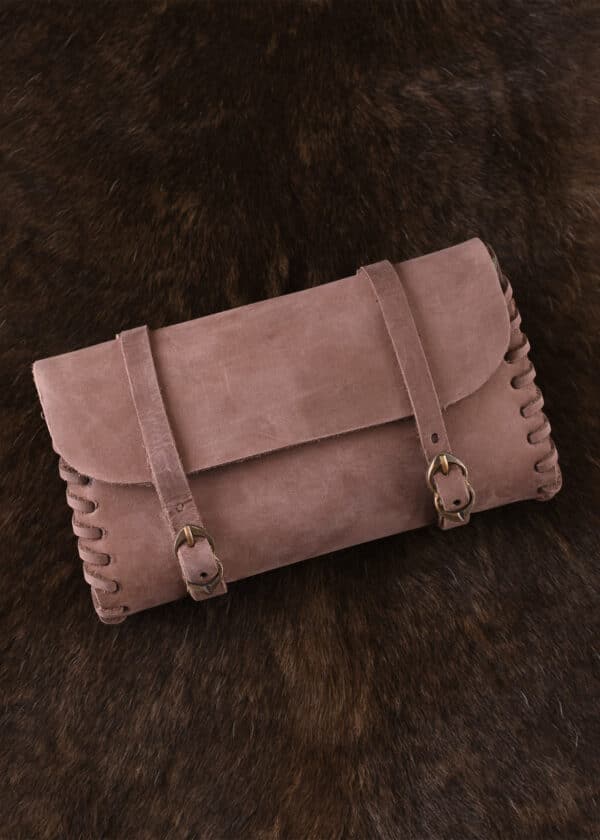 Ledertasche mit zwei Schnallen, mittelbraun