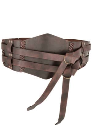 Breiter Ledergürtel, Doppelgürtel mit Flechtnaht, Unisex, dunkelbraun