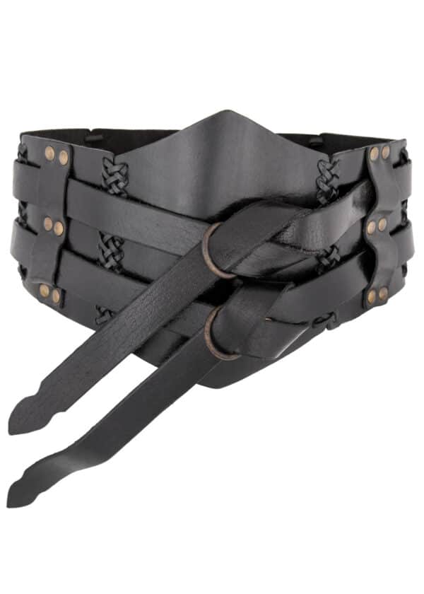 Breiter Ledergürtel, Doppelgürtel mit Flechtnaht, Unisex, schwarz