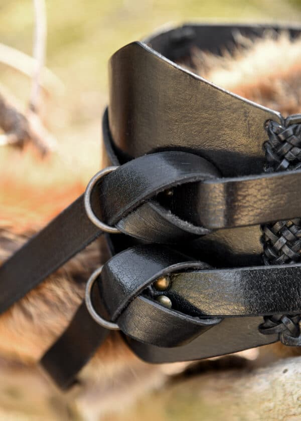 Breiter Ledergürtel, Doppelgürtel mit Flechtnaht, Unisex, schwarz