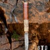 Vikingský nôž, damasková oceľ, drevená/kostenná rukoväť s motívom havrana