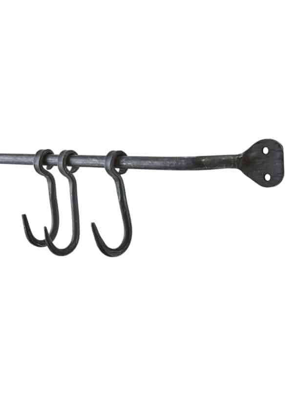 Handgeschmiedete Stange zur Wandbefestigung, ca. 91cm, inkl. Haken