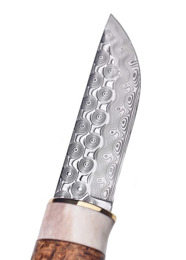 Jagdmesser Älgen Brun Damasteel, Rose, Karesuando