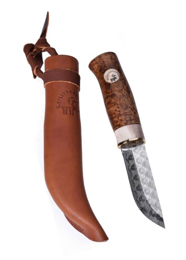 Jagdmesser Älgen Brun Damasteel, Rose, Karesuando